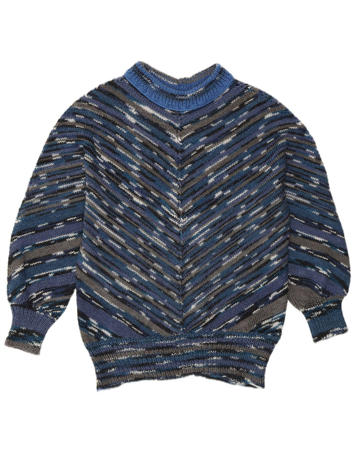 Vintage mujer tortuga cuello jersey suéter Reino Unido 16 grande multicolor Chevron