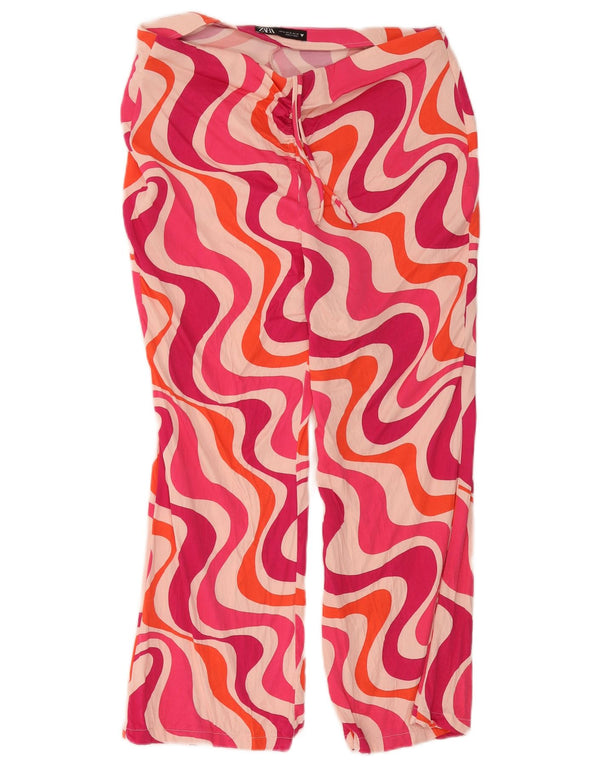 Zara Mujer Pantalones Cortos De Cintura Alta Con Patrón Abstracto XL W32 L24 Rosa
