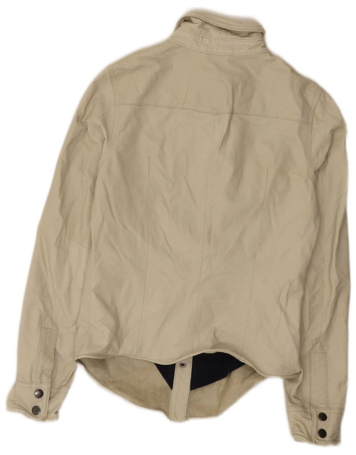 Vintage mujer chaqueta de cuero EU 36 pequeño beige
