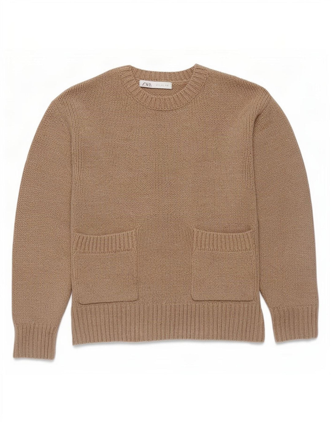Zara Mujer Oversize Cuello Redondo Jersey Jersey UK 10 Small Marrón Poliéster