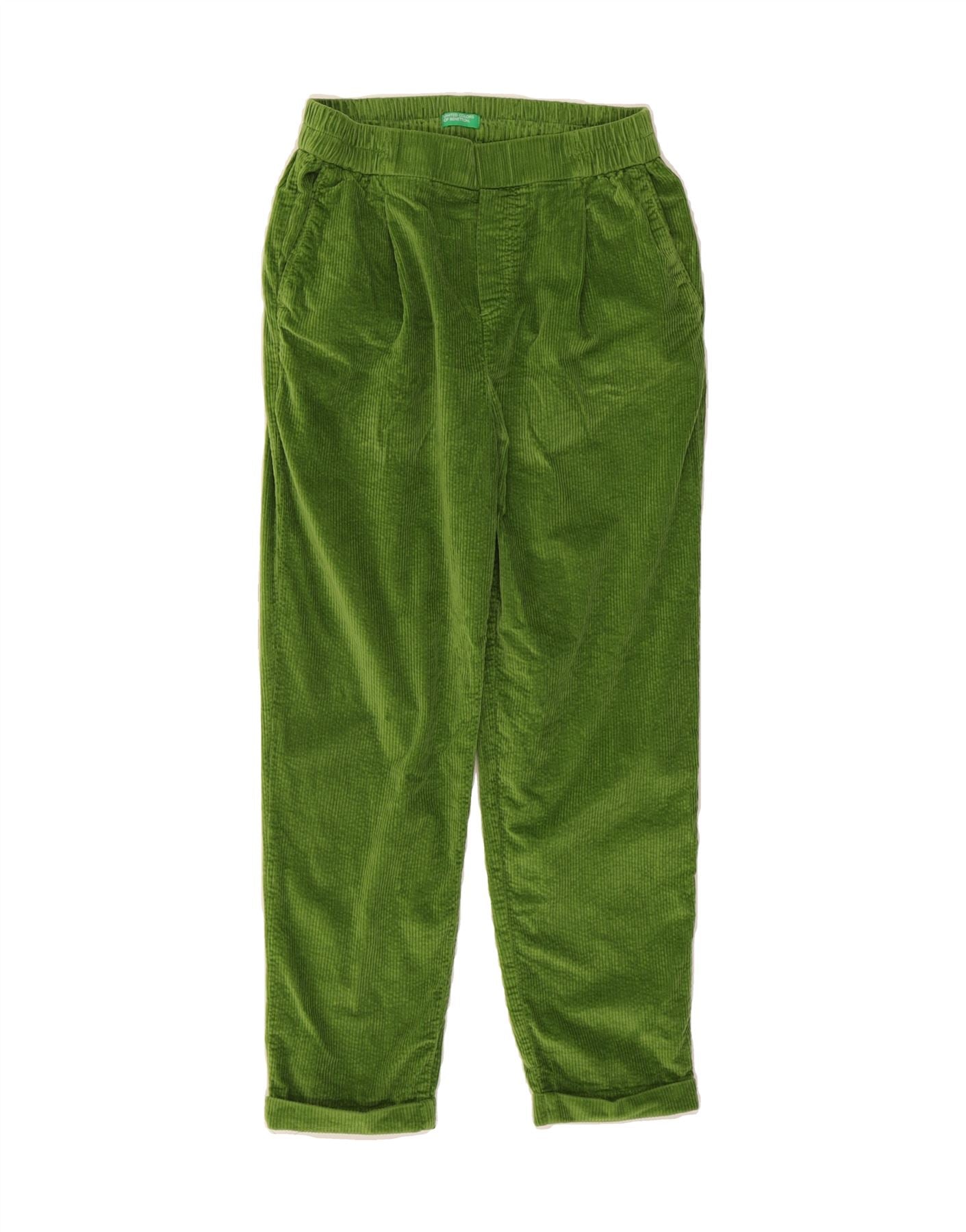 BENETTON Womens Crop Tapered Corduroy Trousers XS W28 L24 Green Cotton Vintage Benetton and Second-Hand Benetton from Messina Hembry 