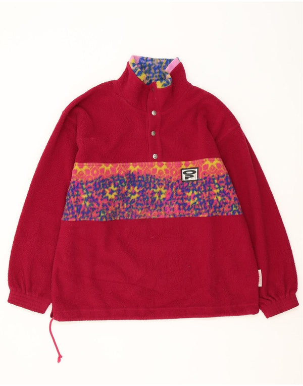 Vintage hombres botón cuello polar jumper grande rosa geométrico poliéster