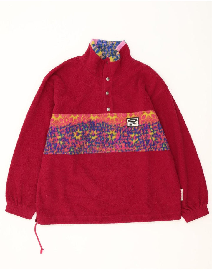 Vintage hombres botón cuello polar jumper grande rosa geométrico poliéster