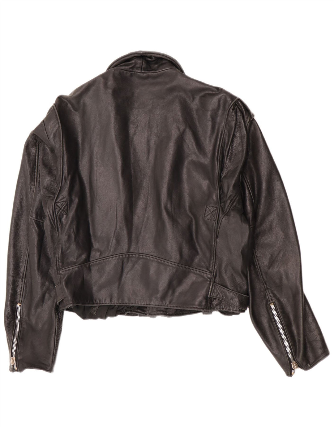 Vintage mujer crop cuero biker chaqueta Reino Unido 12 cuero negro medio