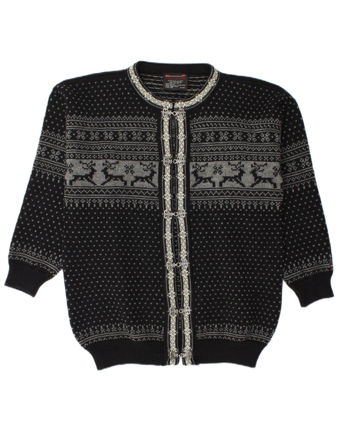 Norwool Suéter tipo cárdigan para hombre Lana nueva Fair Isle mediana negra