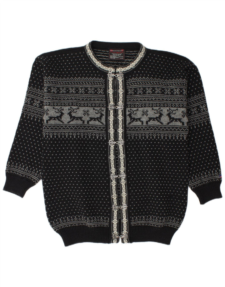 Norwool Suéter tipo cárdigan para hombre Lana nueva Fair Isle mediana negra