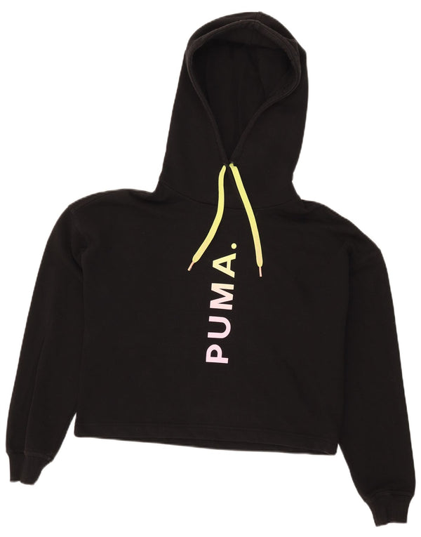 Puma Mujer Oversize Crop Graphic Sudadera con Capucha Jumper UK 6 XS Algodón Negro