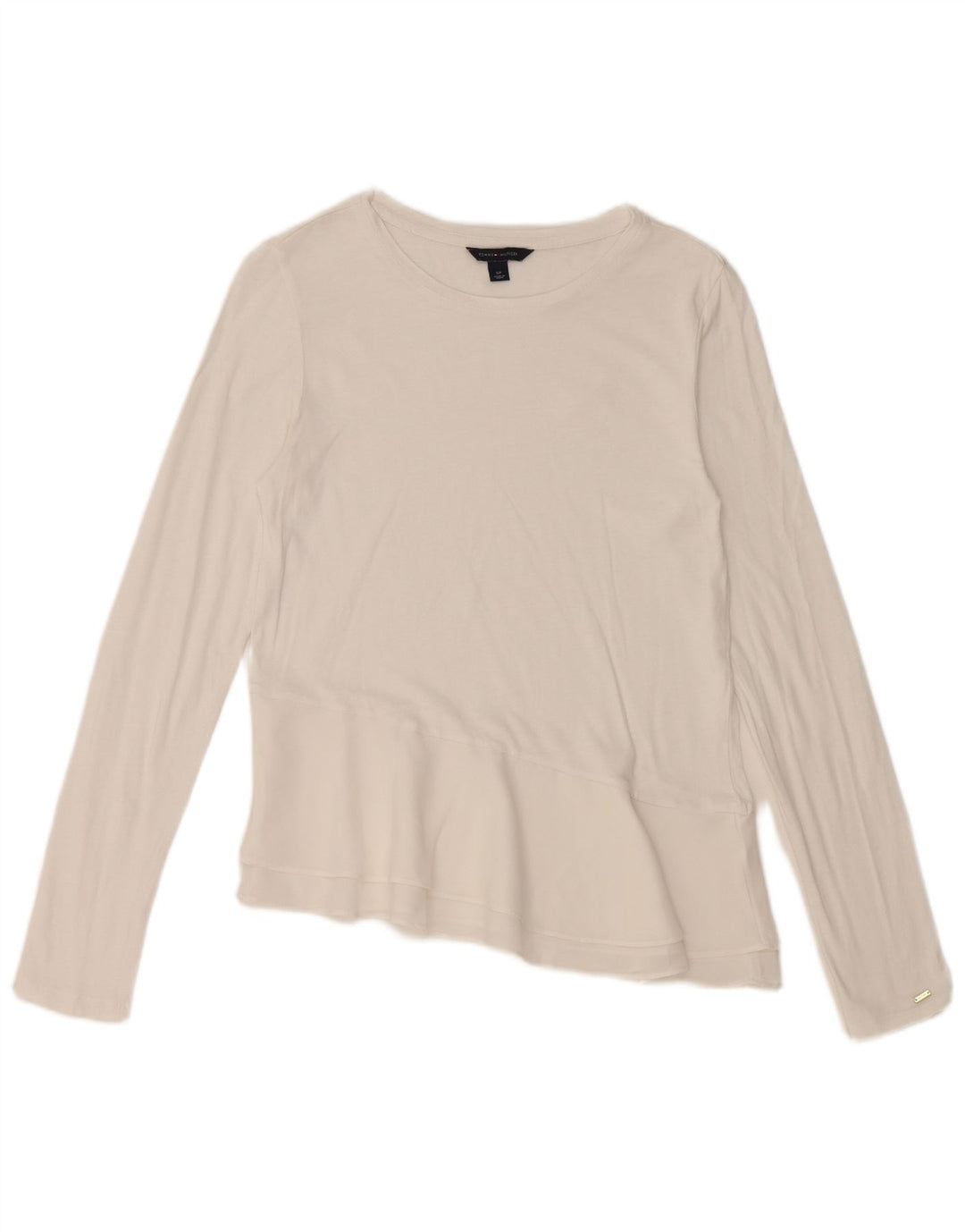 TOMMY HILFIGER Top asimétrico de manga larga para mujer UK 10 Small White