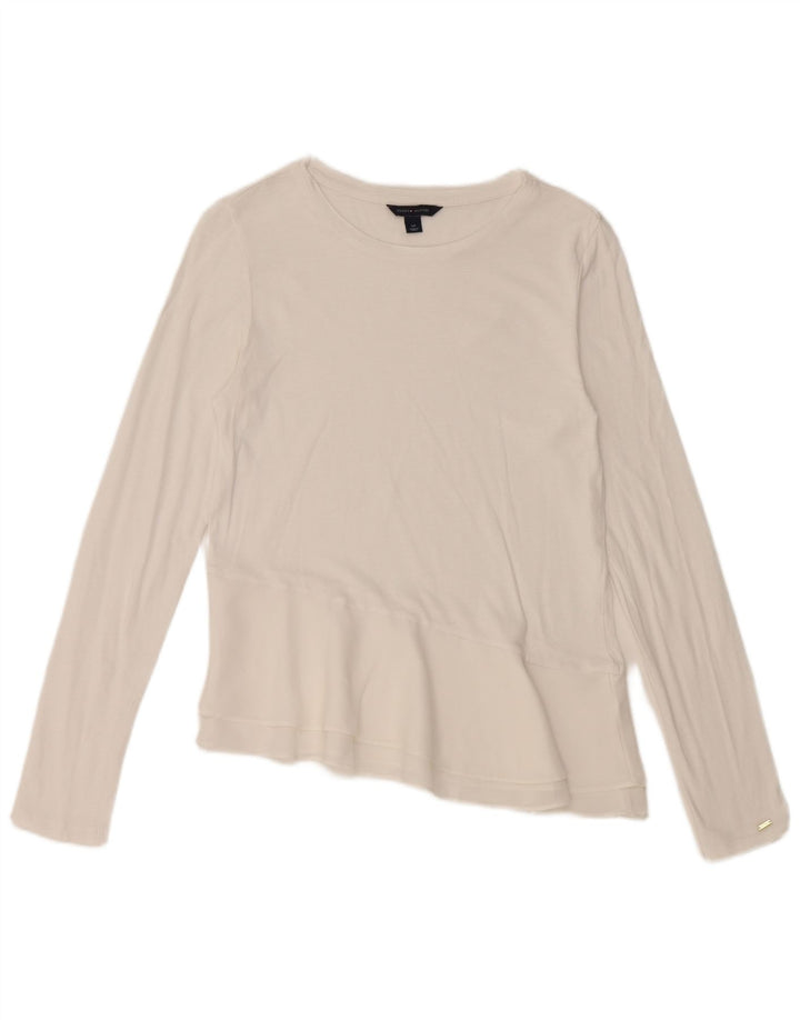 TOMMY HILFIGER Top asimétrico de manga larga para mujer UK 10 Small White