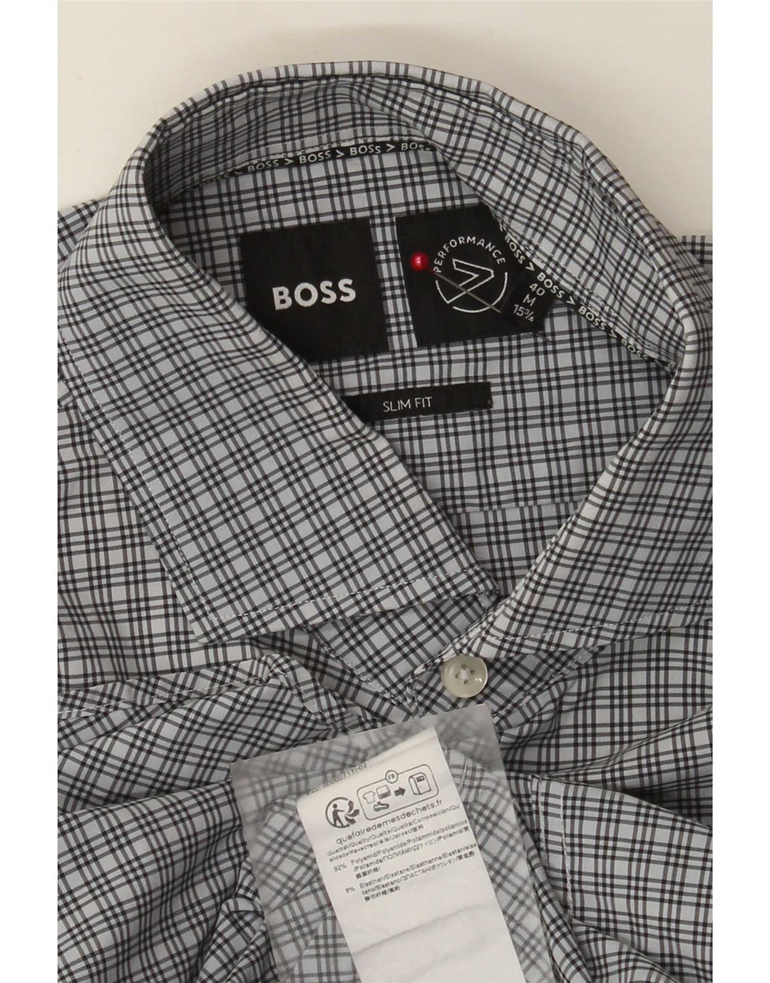 Camisa Hugo Boss Hombre Slim Fit Talla 40 15 3/4 Poliamida Azul Mediana A Cuadros