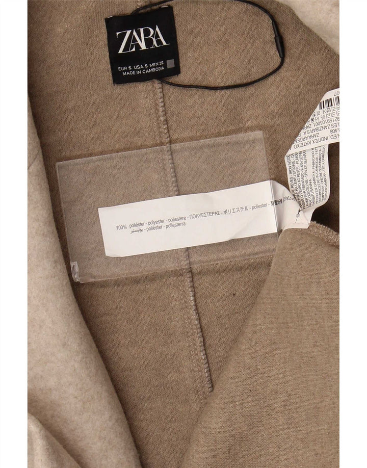 Zara Mujer Abrigo Abierto UK 40 Pequeño Poliéster Beige