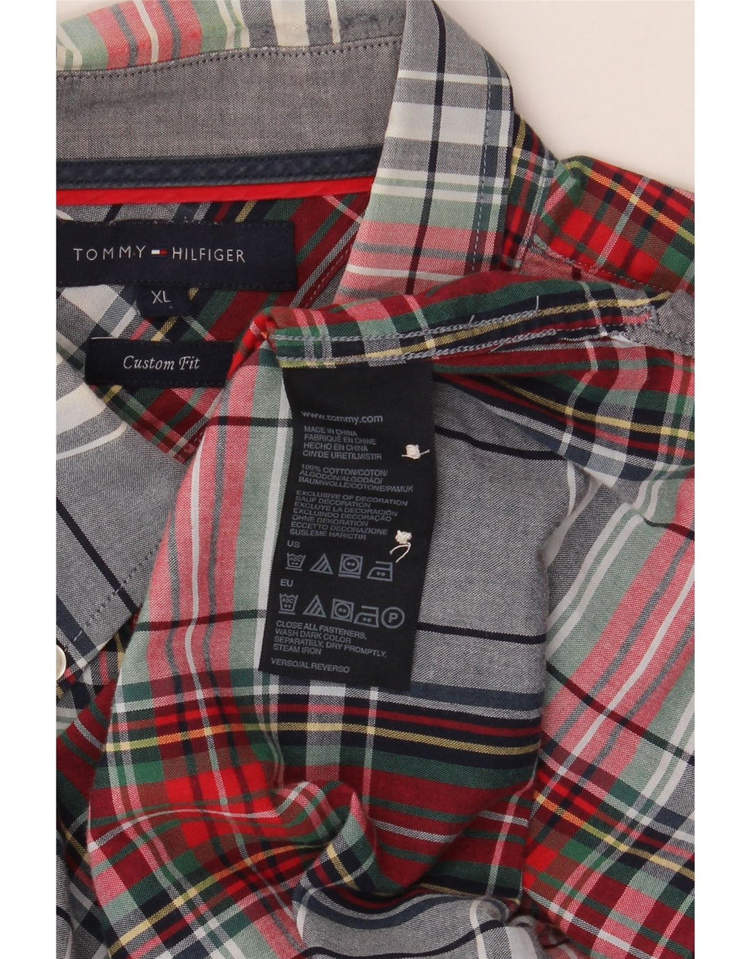 TOMMY HILFIGER Camisa Custom Fit XL de algodón a cuadros multicolor para hombre