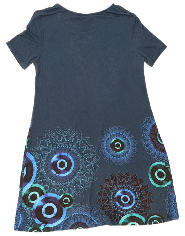 Desigual Vestido Camiseta Gráfico Mujer UK 40 XL Viscosa Geométrica Azul Marino