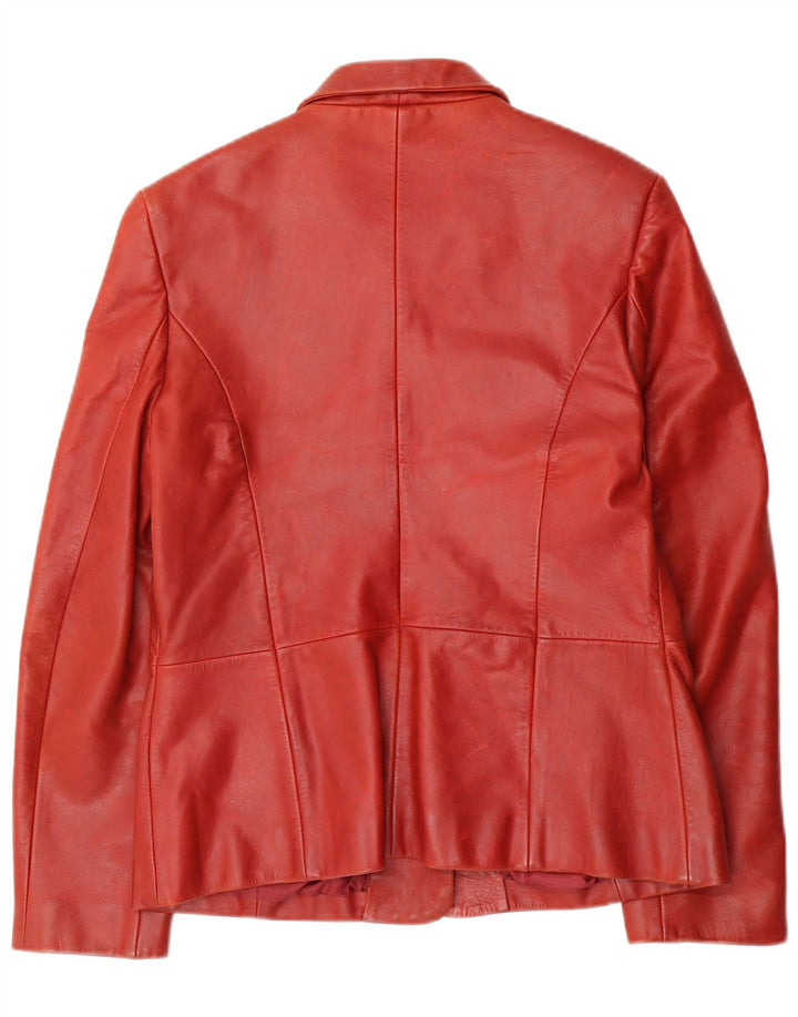 VINTAGE Chaqueta Blazer de Cuero de 3 Botones para Mujer Reino Unido 14 Cuero Rojo Medio