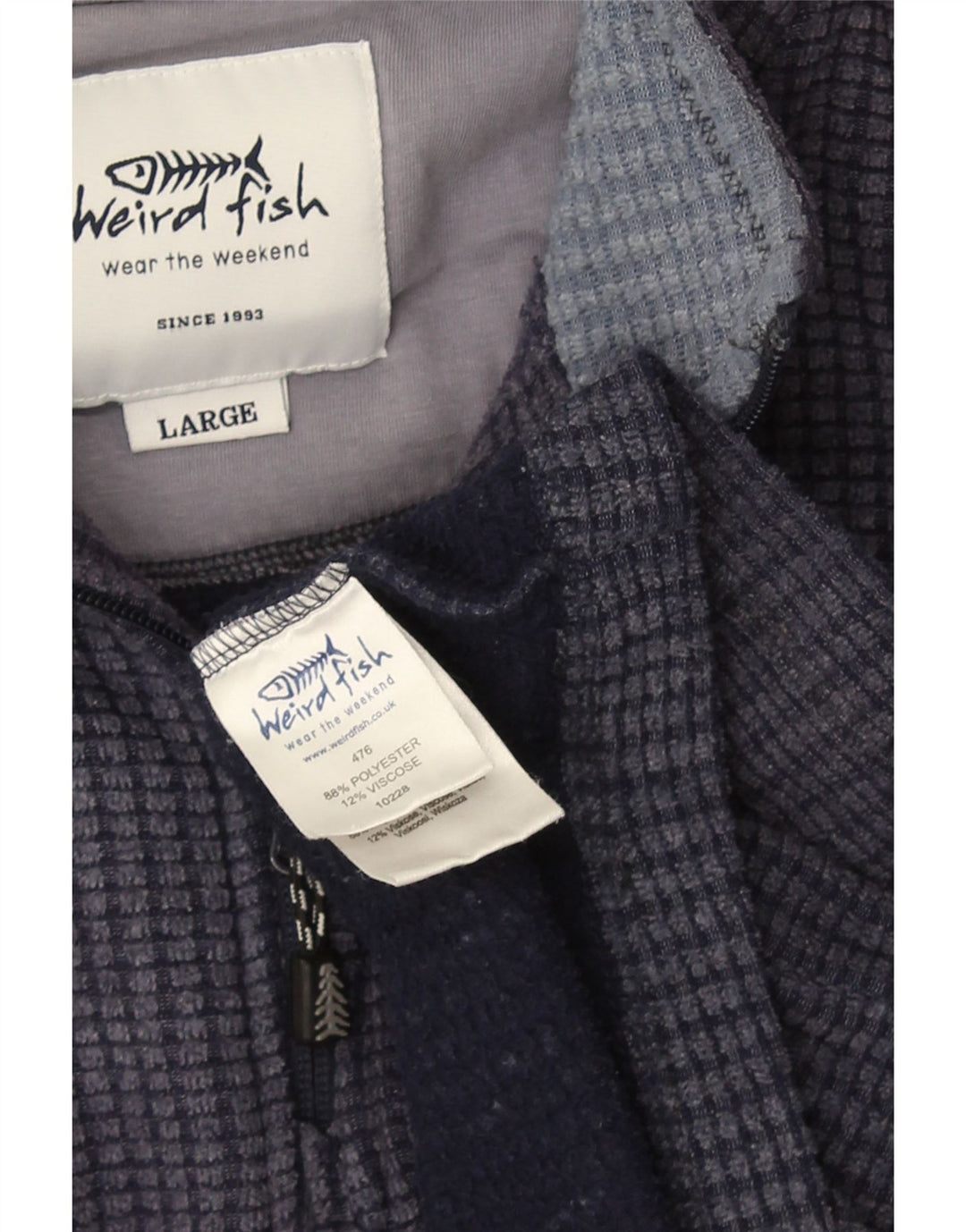 Weird Fish Jersey de forro polar con cuello y cremallera para hombre, tamaño grande, poliéster azul marino