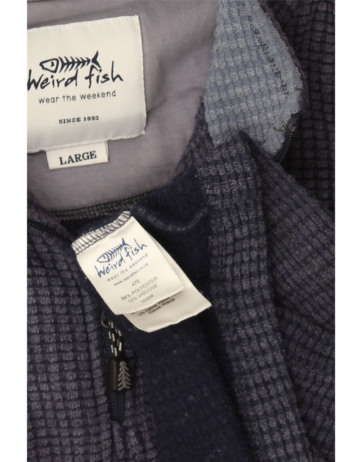 Weird Fish Jersey de forro polar con cuello y cremallera para hombre, tamaño grande, poliéster azul marino