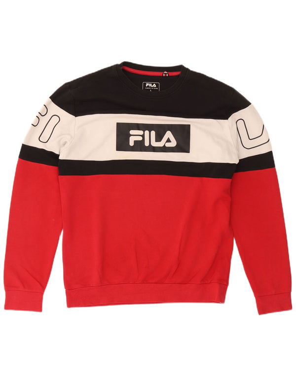 Fila Hombre Graphic Sudadera Jumper Large Rojo Colorblock Algodón
