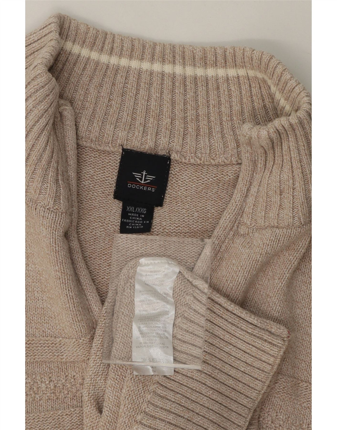 DOCKERS Mens Zip Neck Jumper Sweater 2XL Beige Cotton Vintage Dockers and Second-Hand Dockers from Messina Hembry 