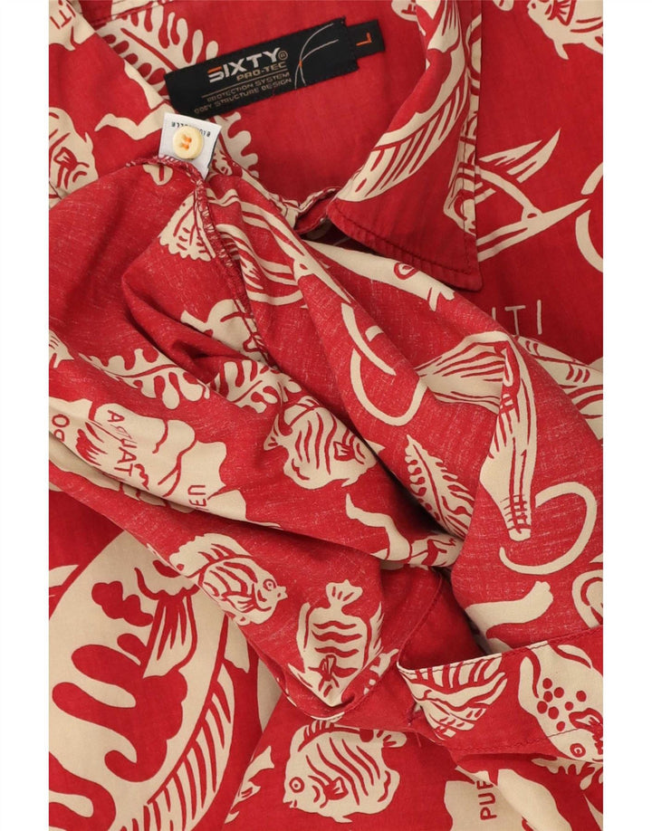 Sixty Camisa de manga corta para hombre de algodón floral rojo grande