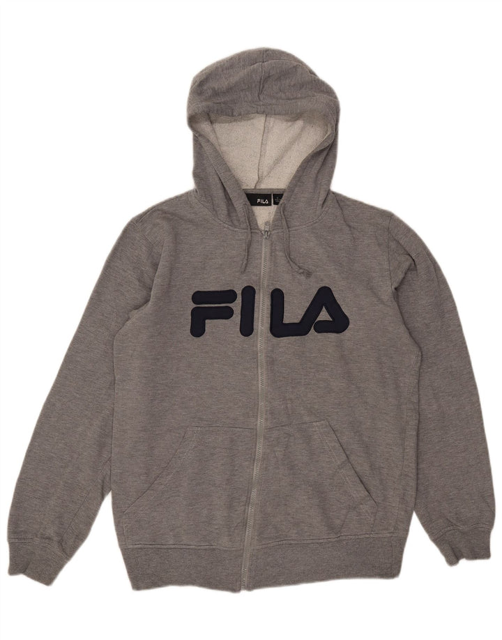 Fila Sudadera con capucha y cremallera gráfica para hombre, poliéster moteado gris pequeño