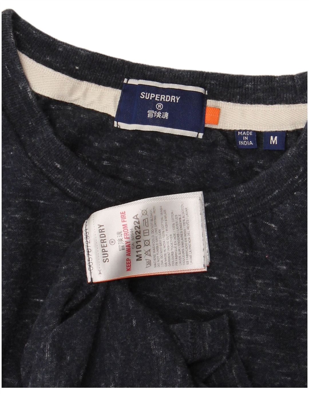 SUPERDRY Hombre Camiseta Top Medium Azul Marino Algodón Moteado