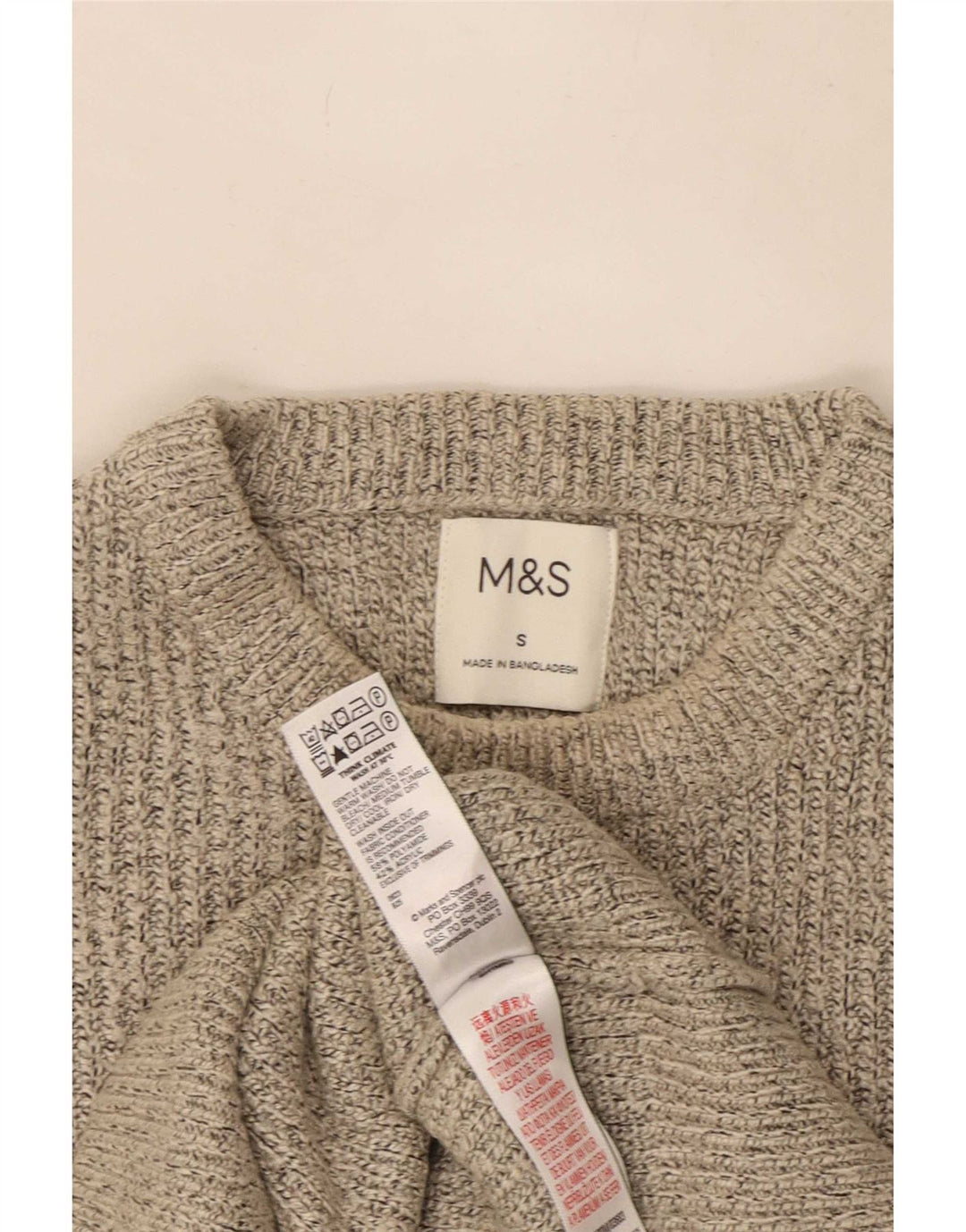 Marks & Spencer - Jersey de cuello redondo para hombre, talla pequeña, poliéster moteado en color beige