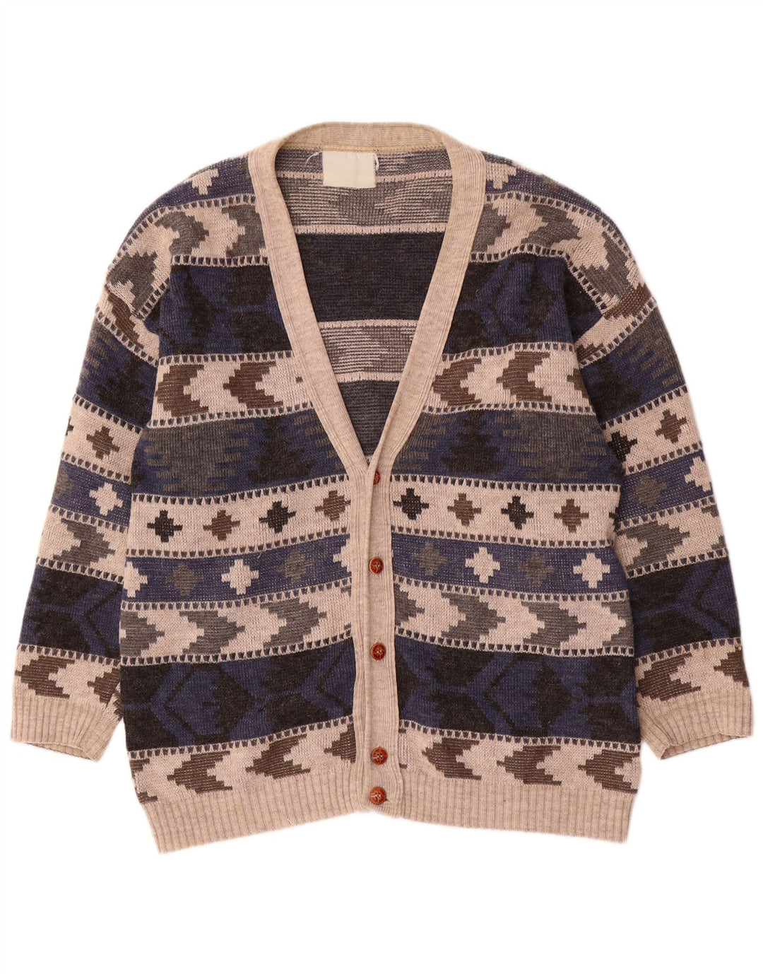 Vintage hombres Cardigan suéter grande multicolor geométrico
