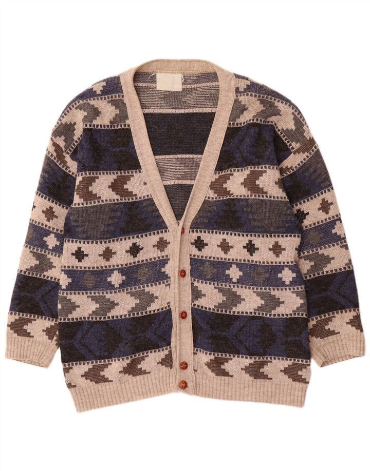Vintage hombres Cardigan suéter grande multicolor geométrico
