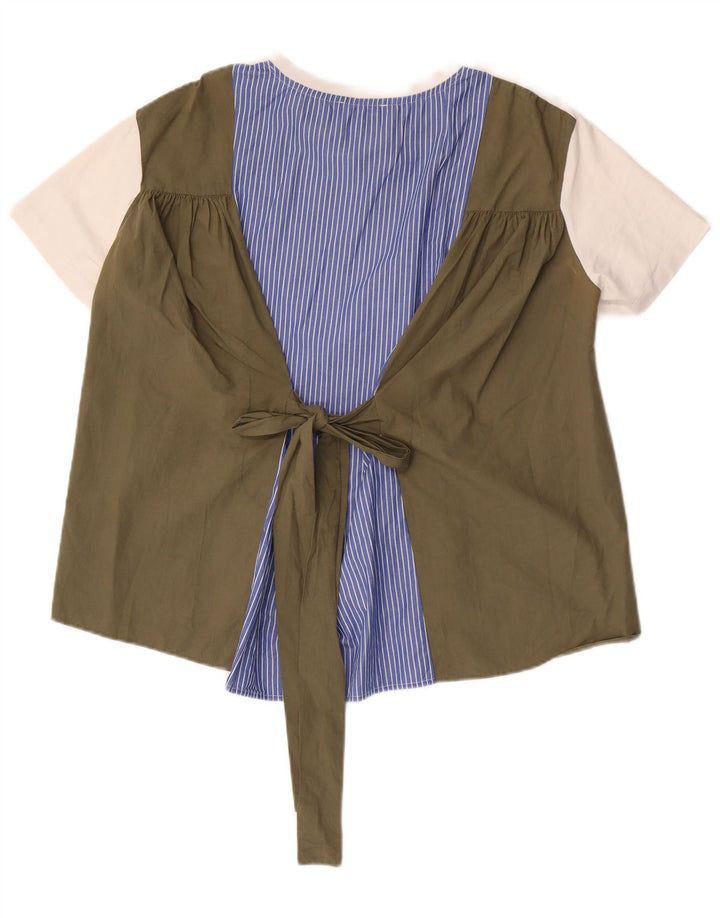 Zara Mujer Blusa Extragrande Reino Unido 44 Medio Blanco Colorblock Algodón