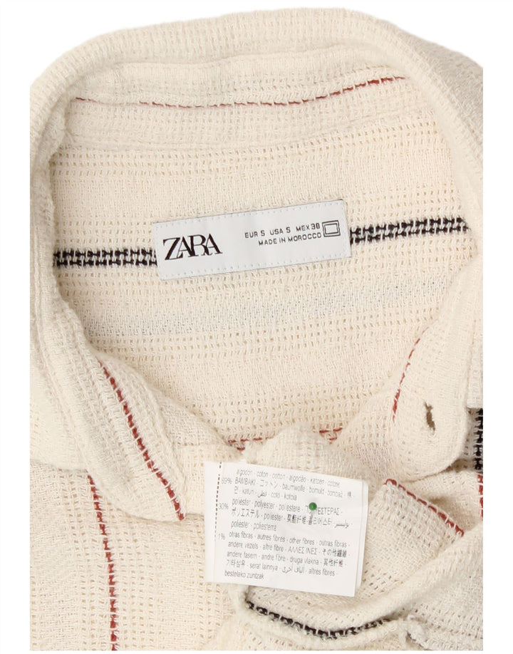 Zara Hombre Camisa Transparente De Manga Corta De Algodón A Rayas Blancas Pequeñas