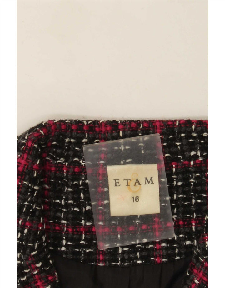 Etam Chaqueta tipo blazer de 4 botones para mujer UK 46 Large Black Check Viscosa