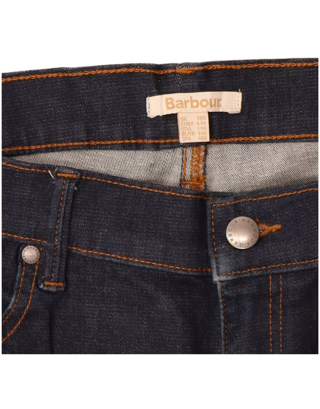 BARBOUR Vaqueros rectos para mujer UK 18 XL W34 L28 Azul marino Algodón