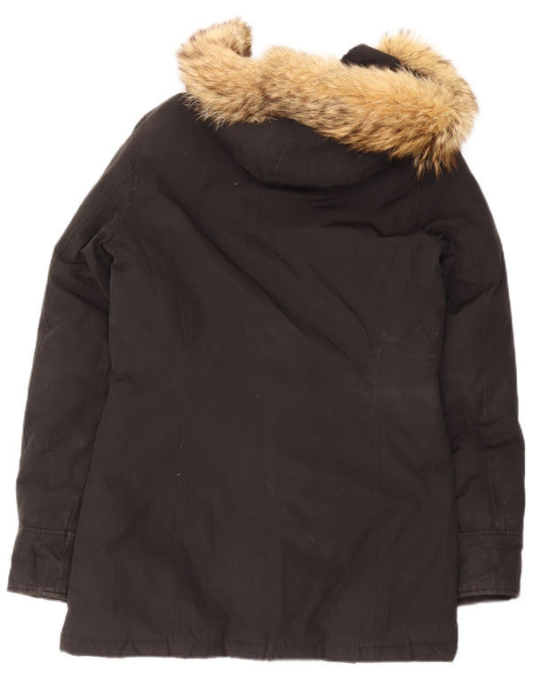 Woolrich Chaqueta acolchada con capucha para mujer UK 10 Small Black Cotton