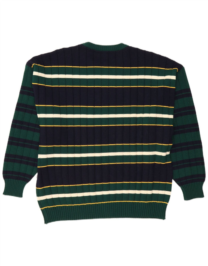 White Sails - Jersey de cuello redondo para hombre, talla 2XL, color azul marino a rayas