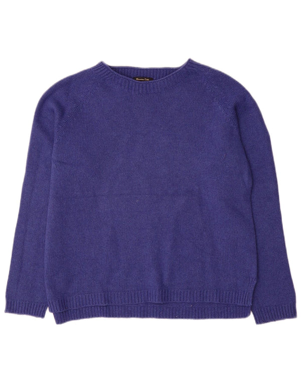 Massimo Dutti Jersey Mujer Cuello Barco UK 46 Large Lana Azul Marino