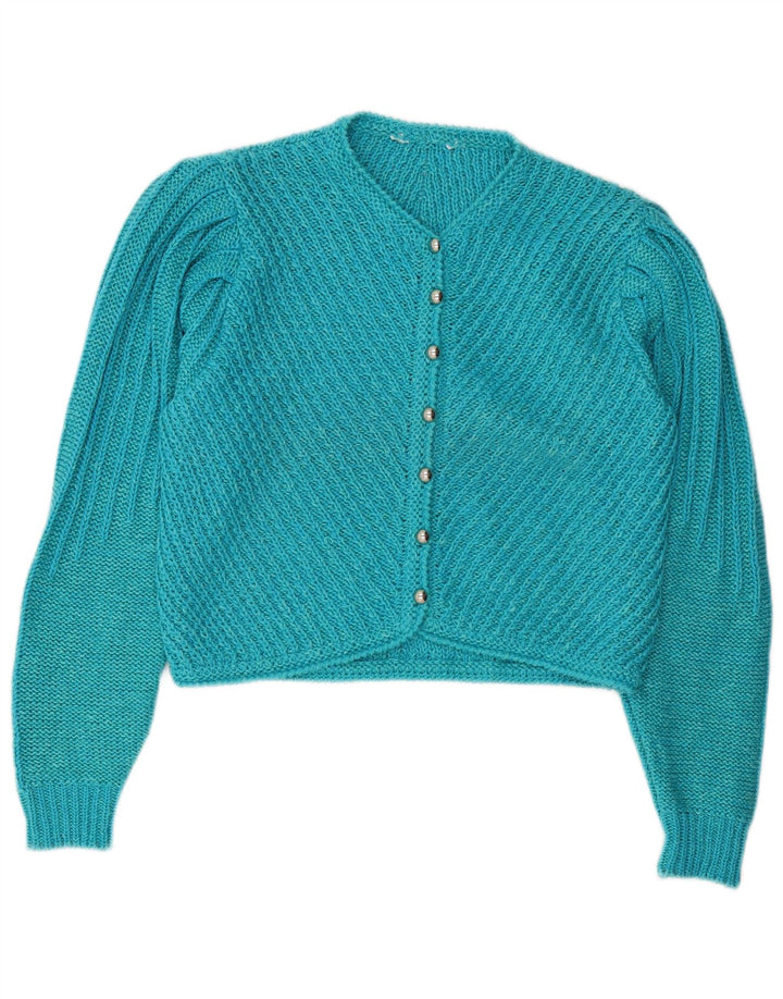 Vintage mujer crop cardigan suéter Reino Unido 14 azul medio