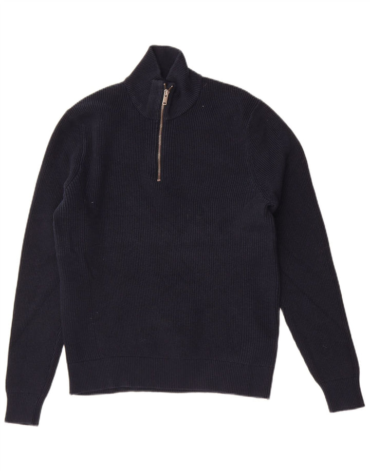 Marks & Spencer Jersey con cuello y cremallera para mujer, talla 44, talla mediana, azul marino