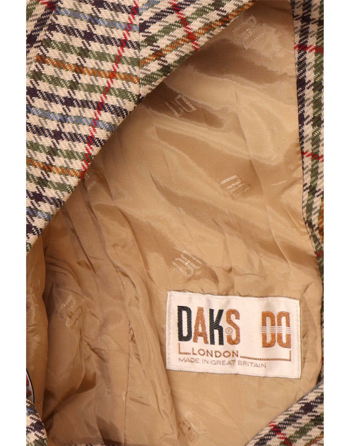 DAKS Chaqueta tipo blazer holgada con 2 botones para mujer UK 10 Small Beige Houndstooth