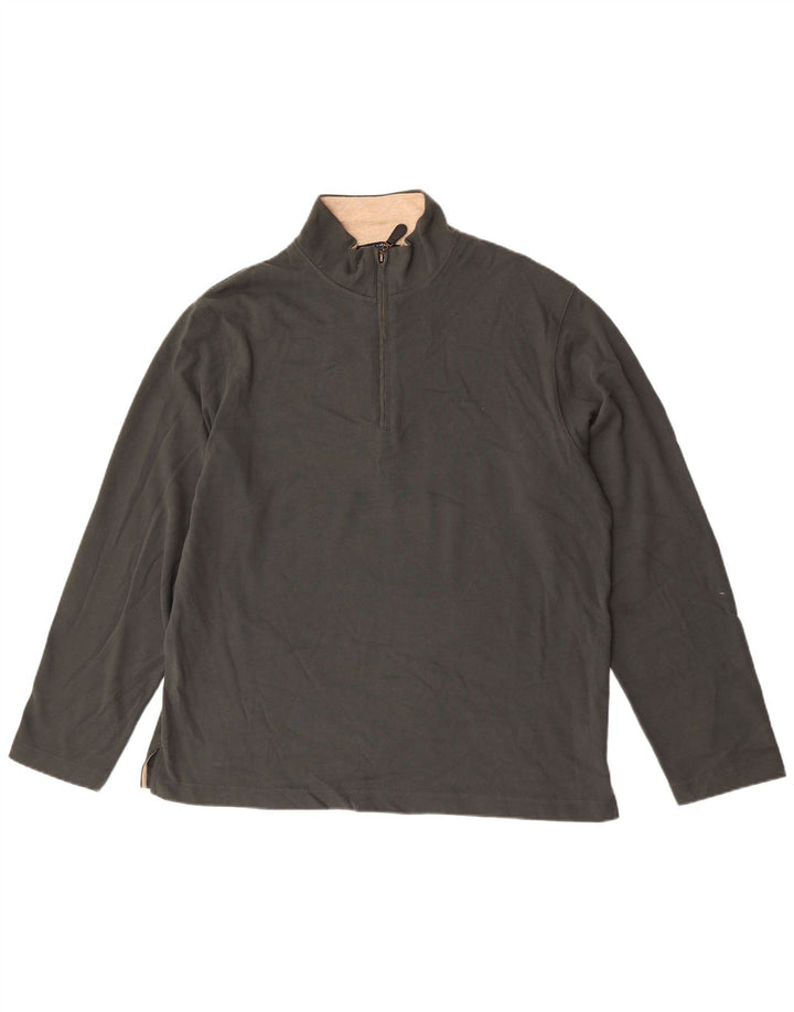 Marks & Spencer Hombre Azul Harbor Zip Neck Top Manga Larga Grande Verde