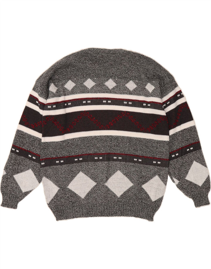 VINTAGE Mens Crew Neck Jumper Sweater Large Grey Argyle/Diamond Acrylic Vintage Vintage and Second-Hand Vintage from Messina Hembry 