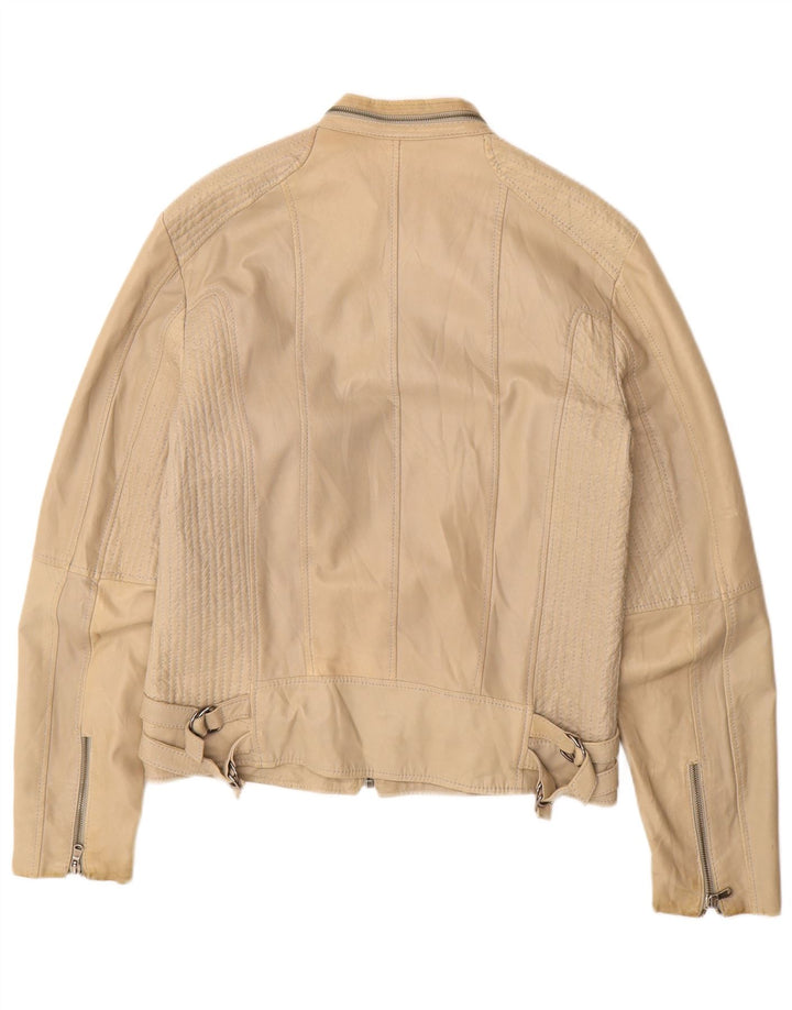 Vintage mujer chaqueta de cuero Reino Unido 16 cuero beige grande