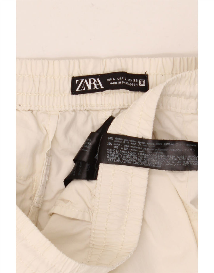 ZARA Hombre Shorts Cargo Large W32 Algodón Blanco