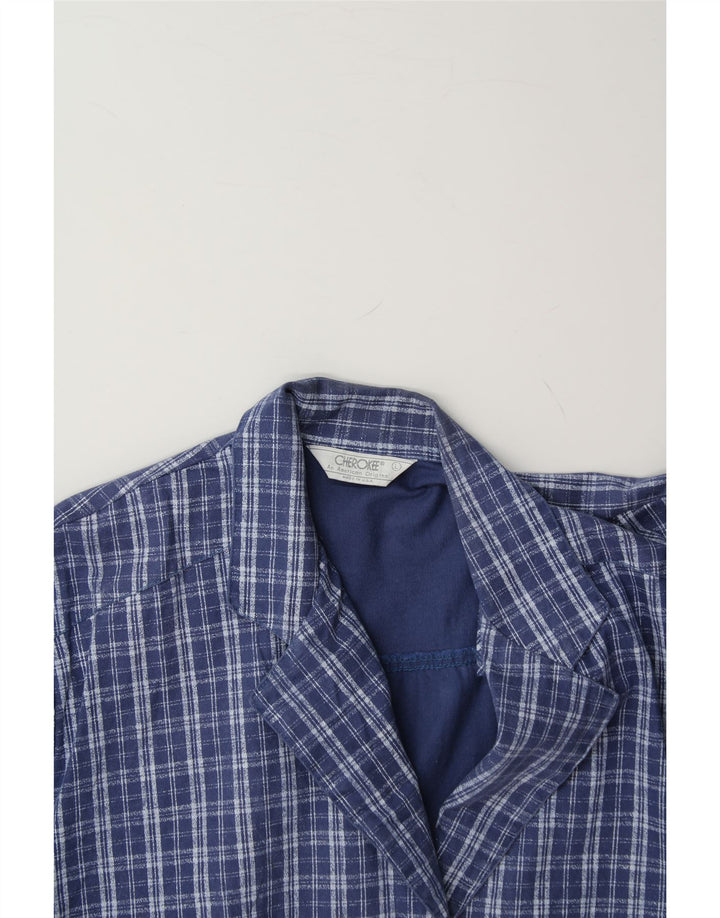 CHEROKEE Womens 3 Button Blazer Jacket UK 16 Large Navy Blue Check Cotton Vintage Cherokee and Second-Hand Cherokee from Messina Hembry 