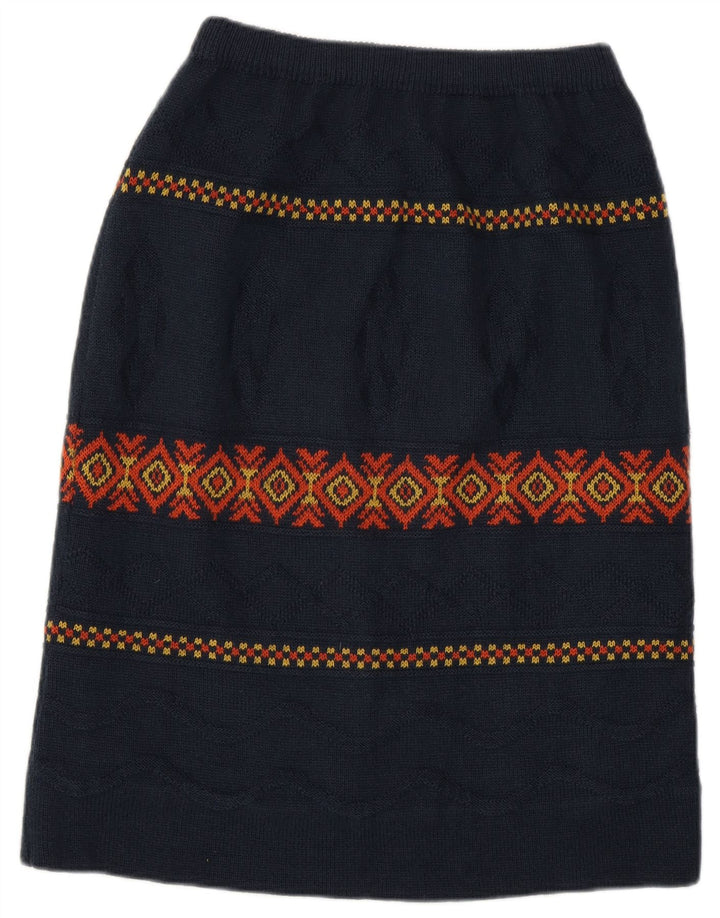 Vintage Mujer Falda Midi W28 Medio Azul Marino Argyle/Diamante