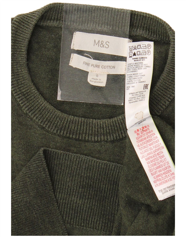 Marks & Spencer Suéter con Cuello Redondo para Hombre Pequeño Algodón Caqui