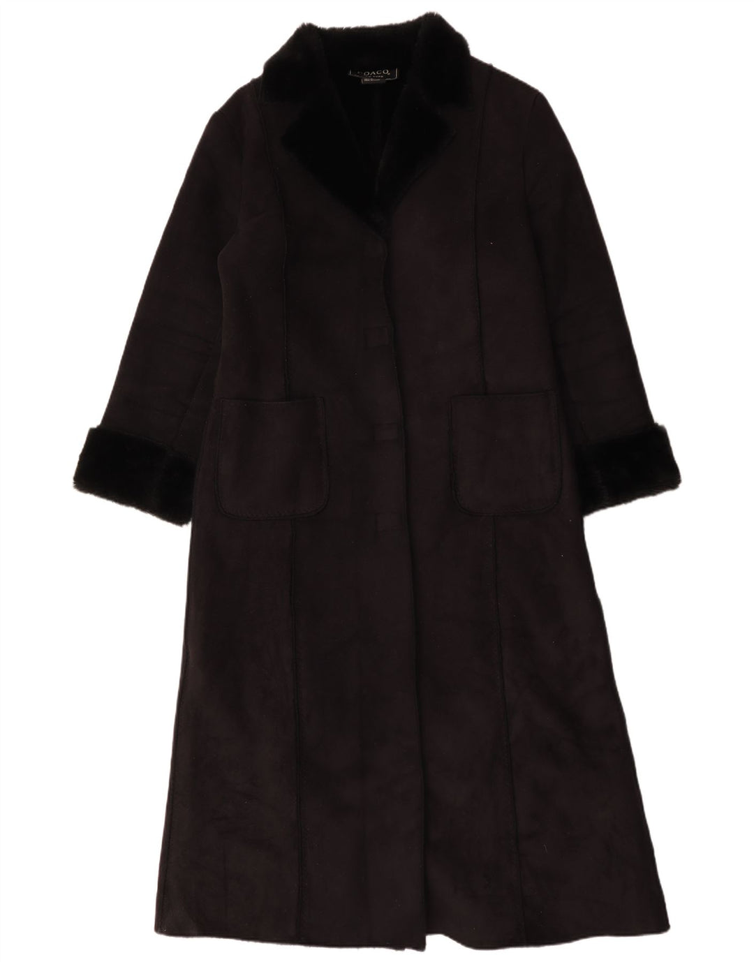 Vintage mujer oversize Sherpa abrigo Reino Unido 16 poliéster negro grande