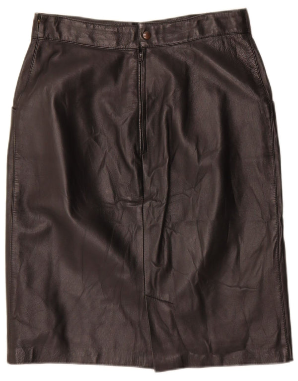 Falda de cuero vintage para mujer IT 44 Medio W28 Cuero geométrico negro