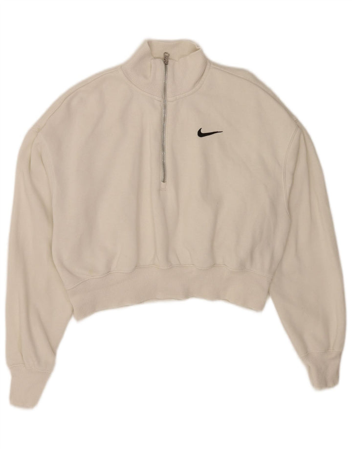 Nike Mujer Oversize Crop Zip Neck Sudadera Jumper UK 10 Small White