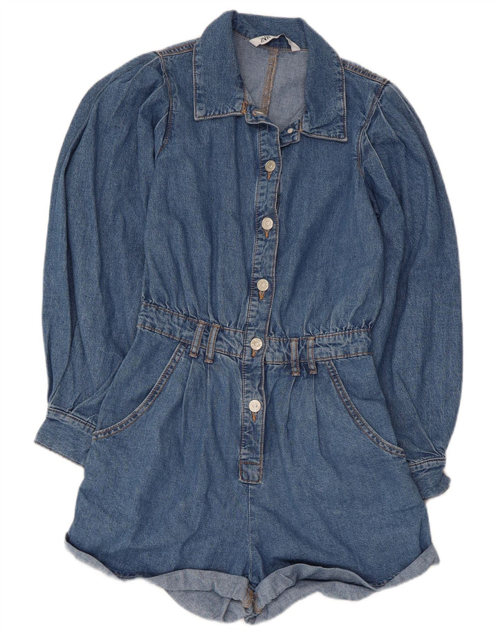 Zara Mujer Denim Playsuit UK 4 XS Algodón Azul