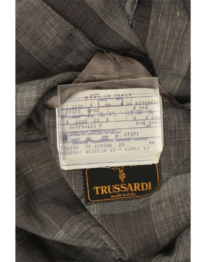 Trussardi Chaqueta Blazer De 2 Botones IT 46 Small Gris Cuadros Lino